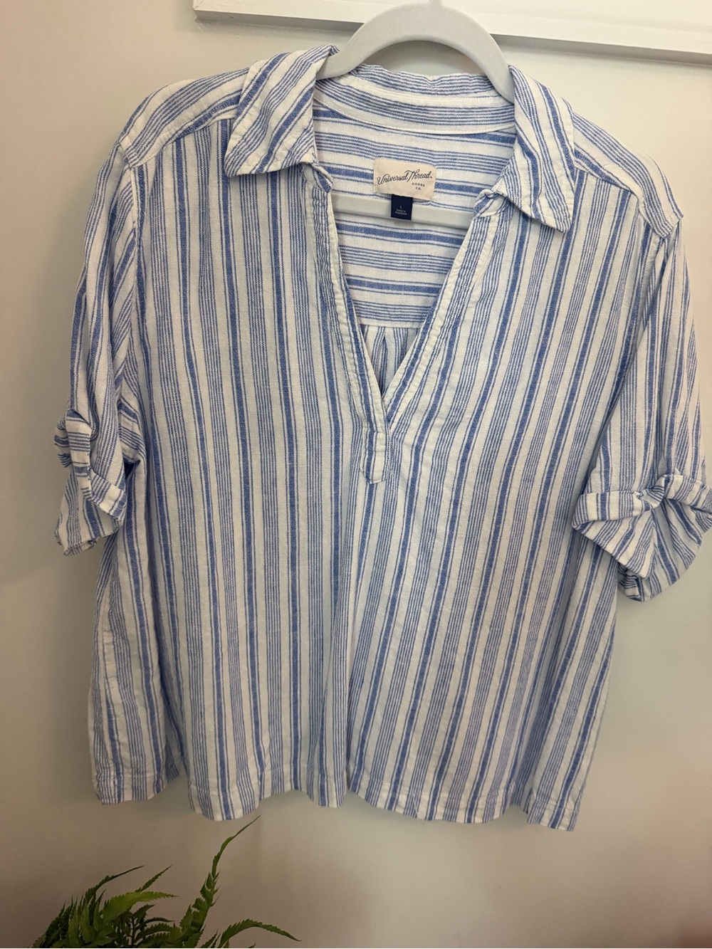 Universal Thread Blue Stripe Womens Linen Blend Shirt